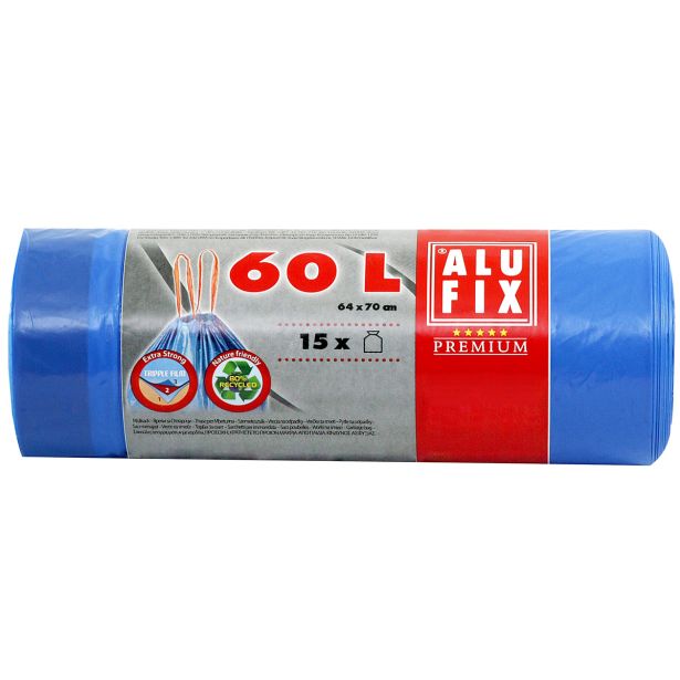 VREČKE ZA SMETI ALUFIX 60 L S TRAKOM MODRE 15/1 LDPE