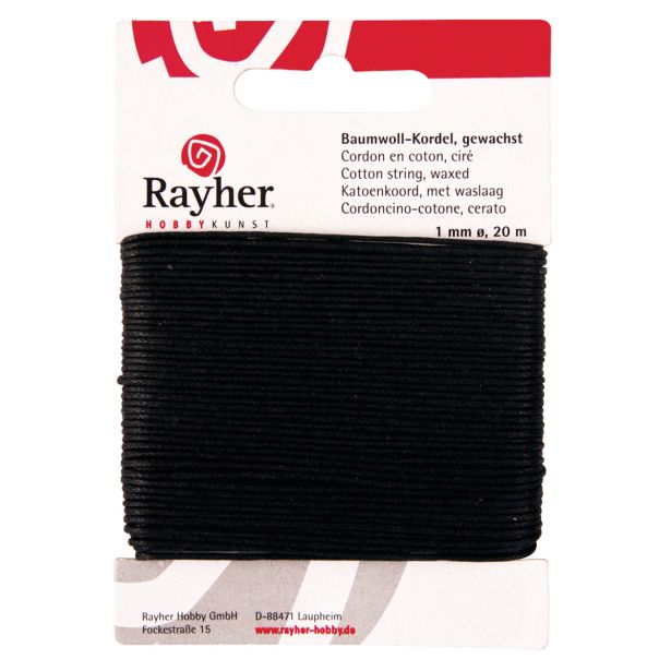 DROBNI ART.ZA USTVARJANJE RAYHER VRVICA BOMBAŽNA POVOŠČENA, ČRNA, 1 MM,
