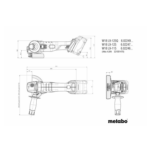 AKUMULAT. KOTNI BRUSILNIK METABO W 18 L 9-125 QUICK