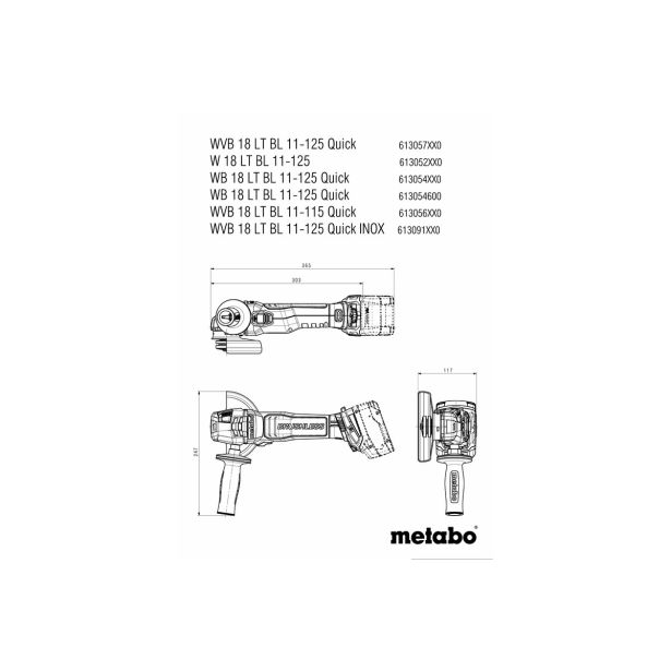 AKUMULAT. KOTNI BRUSILNIK METABO WB 18 LT BL 11-125 QUICK