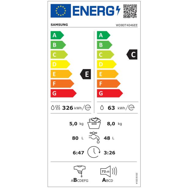 PRALNO-SUŠILNI STROJ SAMSUNG WD80T4046EE/LE