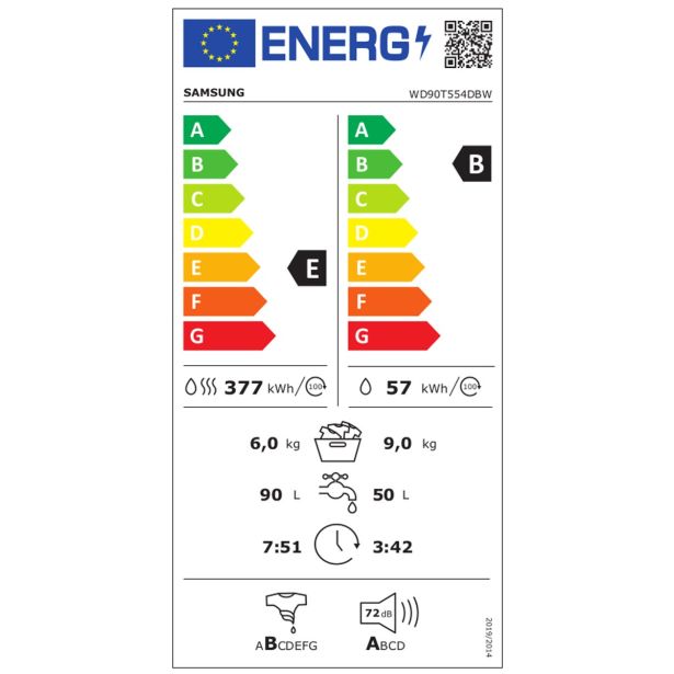 PRALNO-SUŠILNI STROJ SAMSUNG WD90T554DBW/S7