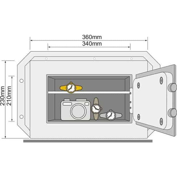 YALE TREZOR WALL; VXŠXD 230X360X150 MM, 8,5 KG, ČRNI,  MEHANSKA KLJUČAVNICA Z 2 PRILOŽENIMA KLJUČEMA, ČRNI.