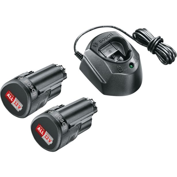 12 V ZAČETNI KOMPLET BOSCH 2X PBA 1,5 AH + POLNILNIK AL 1210 CV