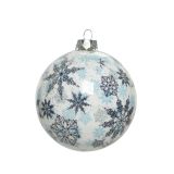 BUNKA IZ UMETNE MASE DECORIS S SNEŽINKAMI BELA/MODRA FI 8 CM