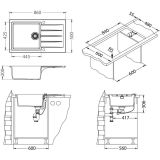 GRANITAL POMIVALNO KORITO ALVEUS CADIT 40, G91 CARBON 860X500 MM