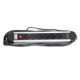 PODALJŠEK S STIKALOM EURO M 6 ŠUKO + 2 USB VTIČNI 4M H05VV-F 3G1.5 PVC ČRN ALU