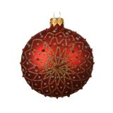 STEKLENA BUNKA DECORIS RDEČA MAT 8 CM Z VZORCEM
