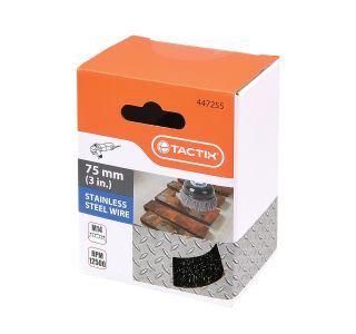 SKODELASTA ŽIČNA ŠČETKA TACTIX 75MM NAVOJ M14 INOX 0.30 MM