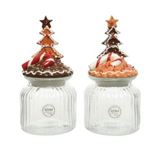 SHRANJEVANJE PECIVA DECORIS BOŽIČNI Z JELKO, STEKLO VIŠINA 20 CM, SORT