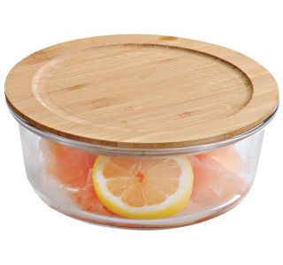 POSODA ZA SHRANJEVANJE KESPER 17 CM STEKLENA Z BAMBUS POKROVOM