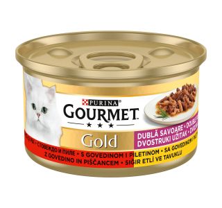 GOURMET GOLD KOŠČKI GOVEDINA & PIŠČ 85G