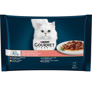 GOURMET PERLE GOV,PIŠČ,ZAJEC,LOSOS 4X85G