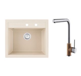 GRANITAL POMIVALNO KORITO SINK SOLUTION MILANO BEŽ SET Z ARMATURO
