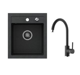 GRANITAL POMIVALNO KORITO SINK SOLUTION PARMA ČRN SET Z ARMATURO