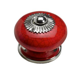 POHIŠTVEN GUMB HETTICH DIY, FI 35 MM, KERAMIKA,  RDEČ Z DEKORJEM