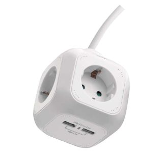 PODALJŠEK EMOS 4 VTIČNICE + 2XUSB H05VV-F 3G1.5 1.9M, KOCKA