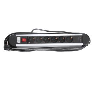 PODALJŠEK S STIKALOM EURO M 6 ŠUKO + 2 USB VTIČNI 4M H05VV-F 3G1.5 PVC ČRN ALU