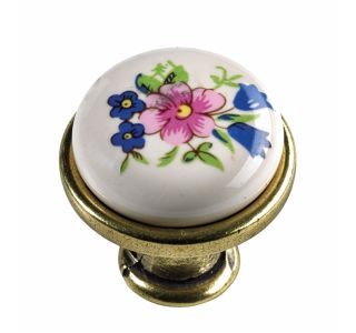 POHIŠTVEN GUMB HETTICH DIY, FI 27,5 MM, BELA KERAMIKA Z DEKORJEM (ROŽA)