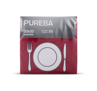 SERVIETE PUREBA 33X33 BORDO 2-SL.PUREBA 50 KOS/PAK