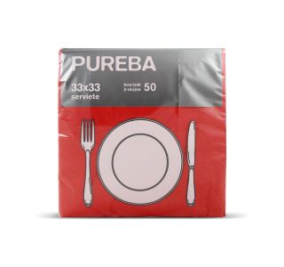 SERVIETE PUREBA 33X33 RDEČE 2-SL. PUREBA 50 KOS/PAK