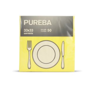 SERVIETE PUREBA 33X33 RUMENE 2-SL. PUREBA 50 KOS/PAK