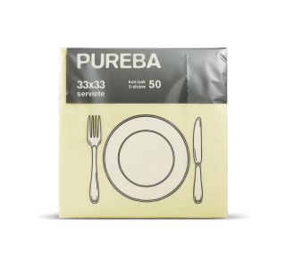 SERVIETE PUREBA 33X33 ŠAMPANJ 2-SL. PUREBA 50 KOS/PAK