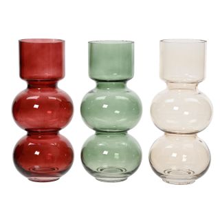 STEKLENA VAZA DECORIS RDEČA/ZELENA/BELA SORT. FI 12 CM. 26.5 CM. SORT