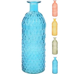 STEKLENA VAZA EH V OBLIKI STEKLENICE 26 CM , SORTIRANE BARVE