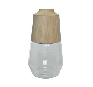 VAZA DECORIS STEKLENA Z LESENIM DELOM V 28.50 CM, FI 16 CM