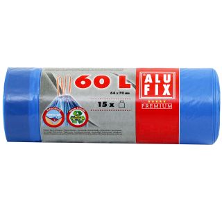 VREČKE ZA SMETI ALUFIX 60 L S TRAKOM MODRE 15/1 LDPE