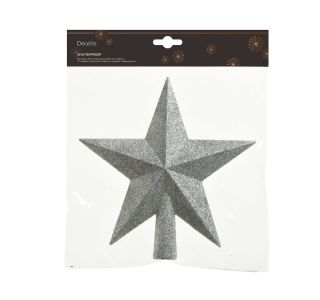 VRH ZA NOVOLETNO JELKO - ZVEZDA, SREBRNE BARVE, 19X19 CM