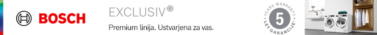 Vsem kupcem, ki kupijo pralni ali sušilni stroj Bosch Exclusiv v času od 16. 1. 2023 do 15. 1. 2024 Bosch prizna skupno 5 let garancije (poleg 2-letne garancije proizvajalca še 3 leta podaljšane garancije). 